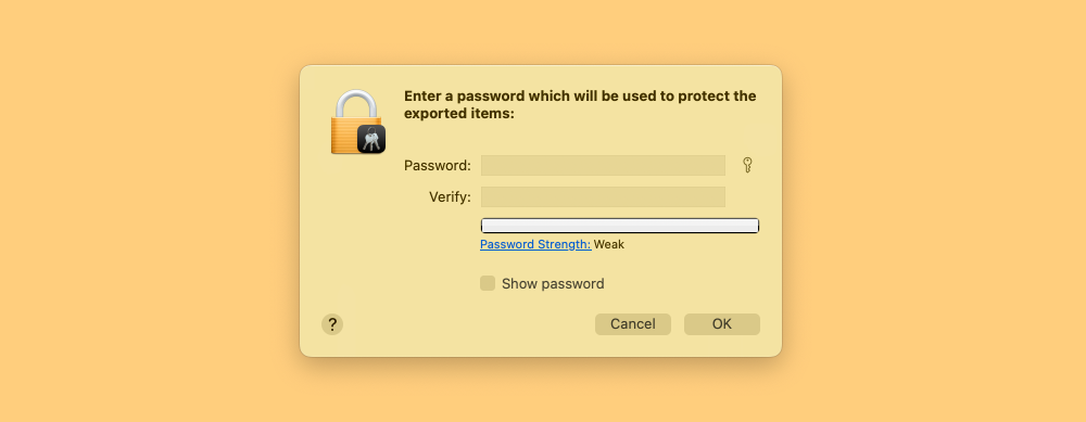 Screenshot of the "Enter a password" dialog box for choosing a password for the certificate