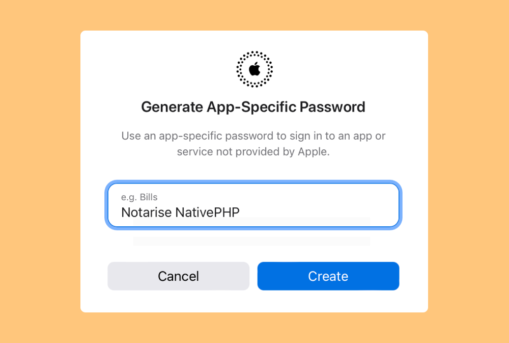 Screenshot of the app-specific "Generate App-specific Password" prompt