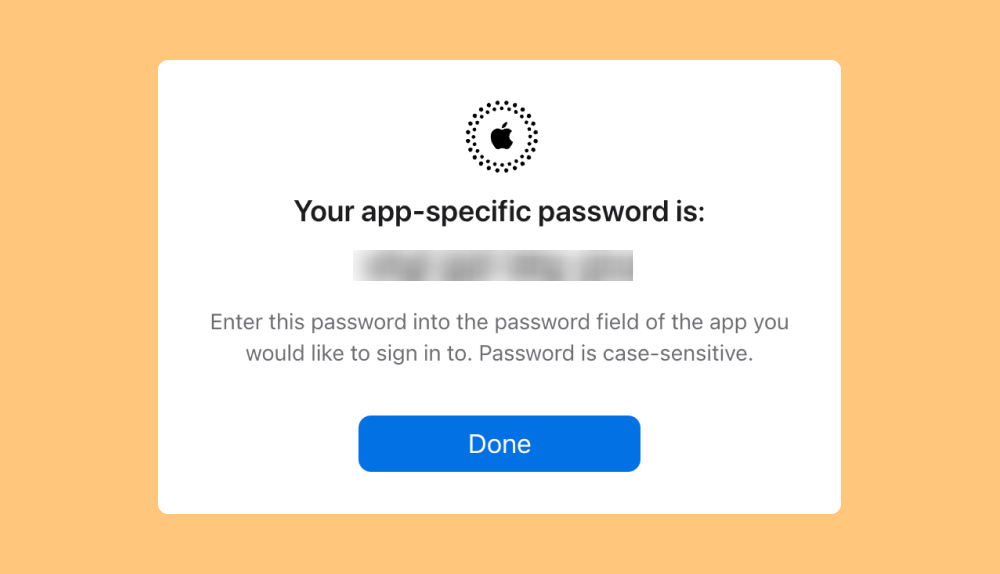 Screenshot of the new app-specific password
