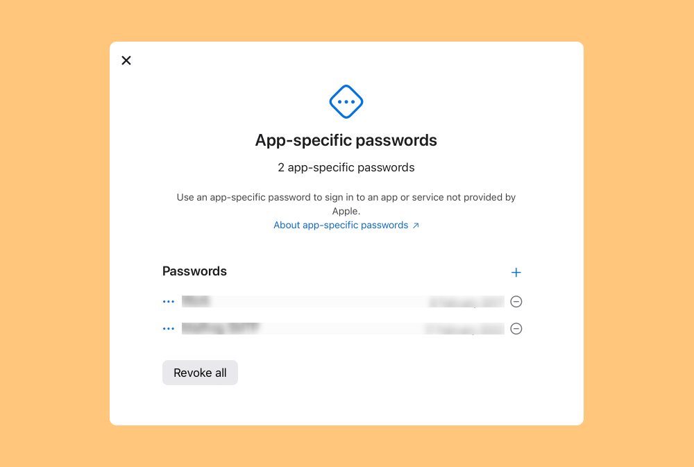 Screenshot of the app-specific passwords prompt