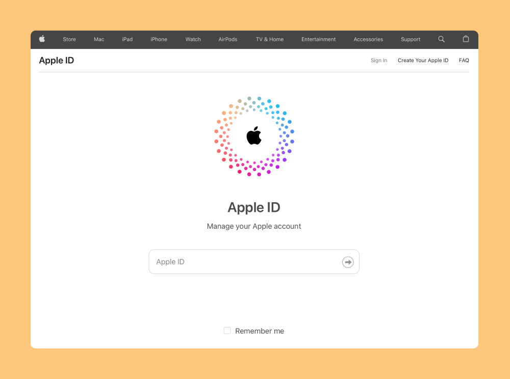 Screenshot of the Apple ID login screen